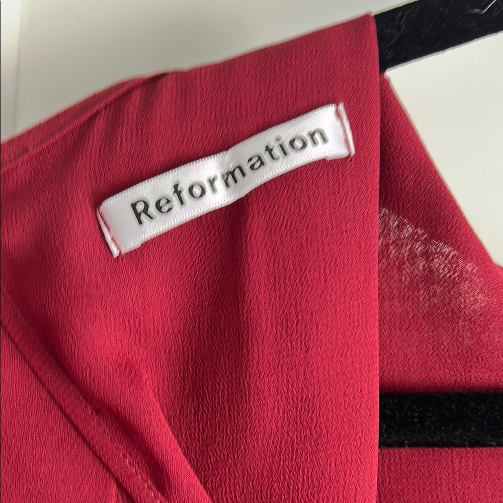 Reformation Gracie Burgundy Ruched Sleeve Mini Dress | 2 - Picture 4 of 5